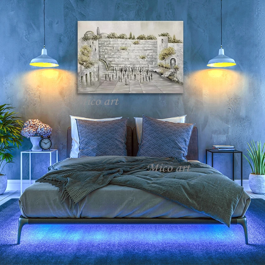 رسمت باليد لوحة زيتية جدار القدس الغربية ، تصميم بسيط قماش الفن ، ديكور كبير الحجم اللوحة اليهودية جدار الفن #3