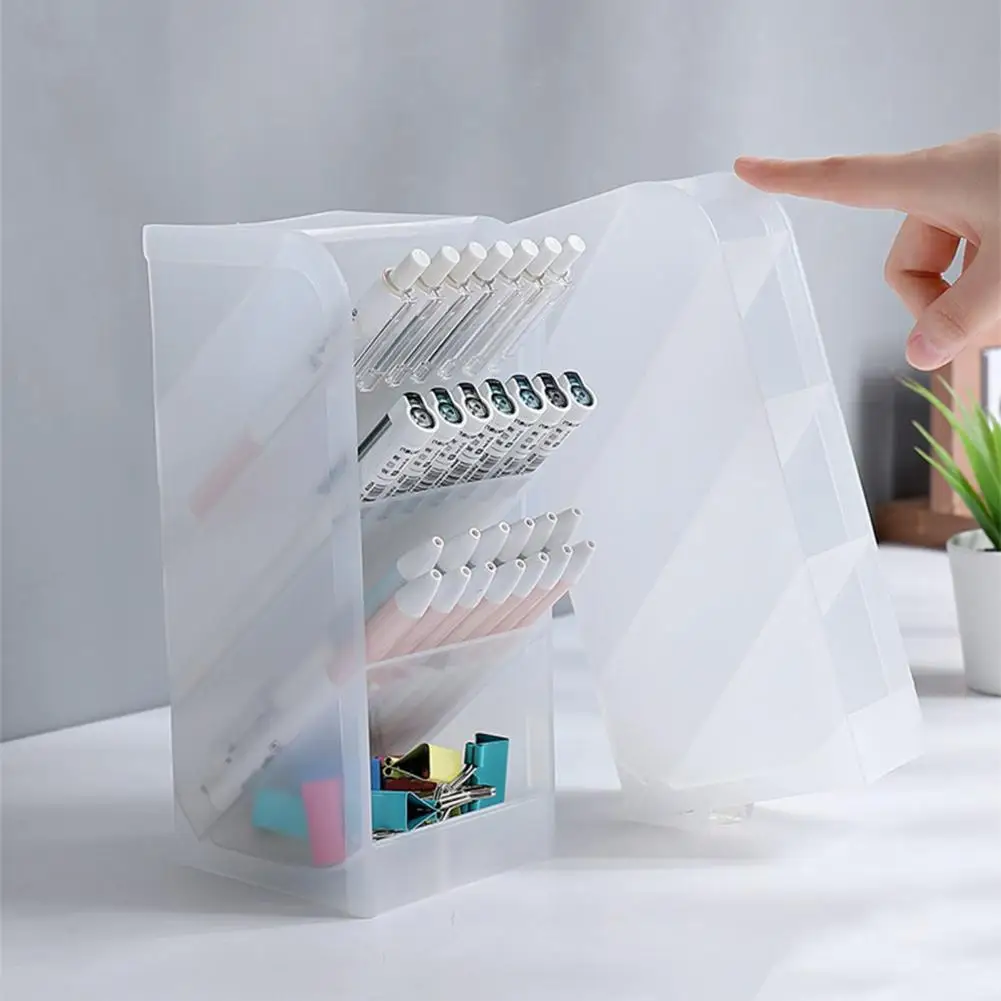 Tilted Pen Holder Large Capacity Pen Holder Transparent Desktop Organizer for Office School Makeup Brushes