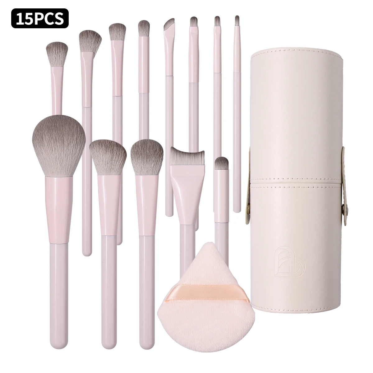 15Pcs Makeup Brushes Set with Storage Bucket & Triangle Powder Puff Foundation Blush Eyeshadow Contour Full Face Makeup Tools