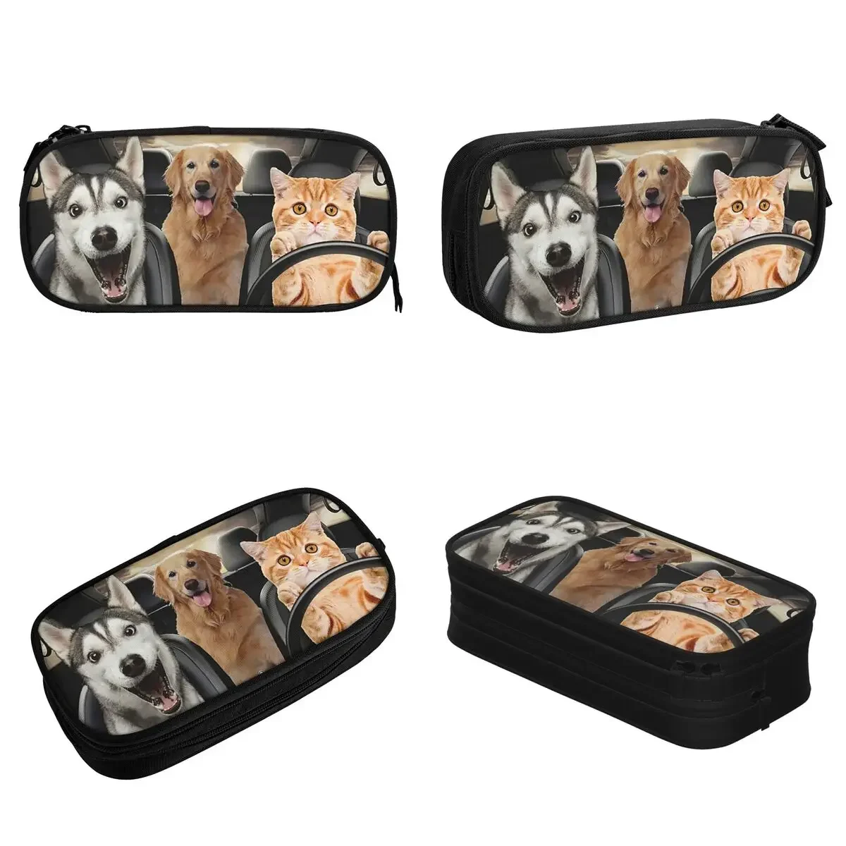 Cute Dog Cat Pencil Case Animals Driving Pen Bag Kids Big Capacity Office Gifts Pencil Box