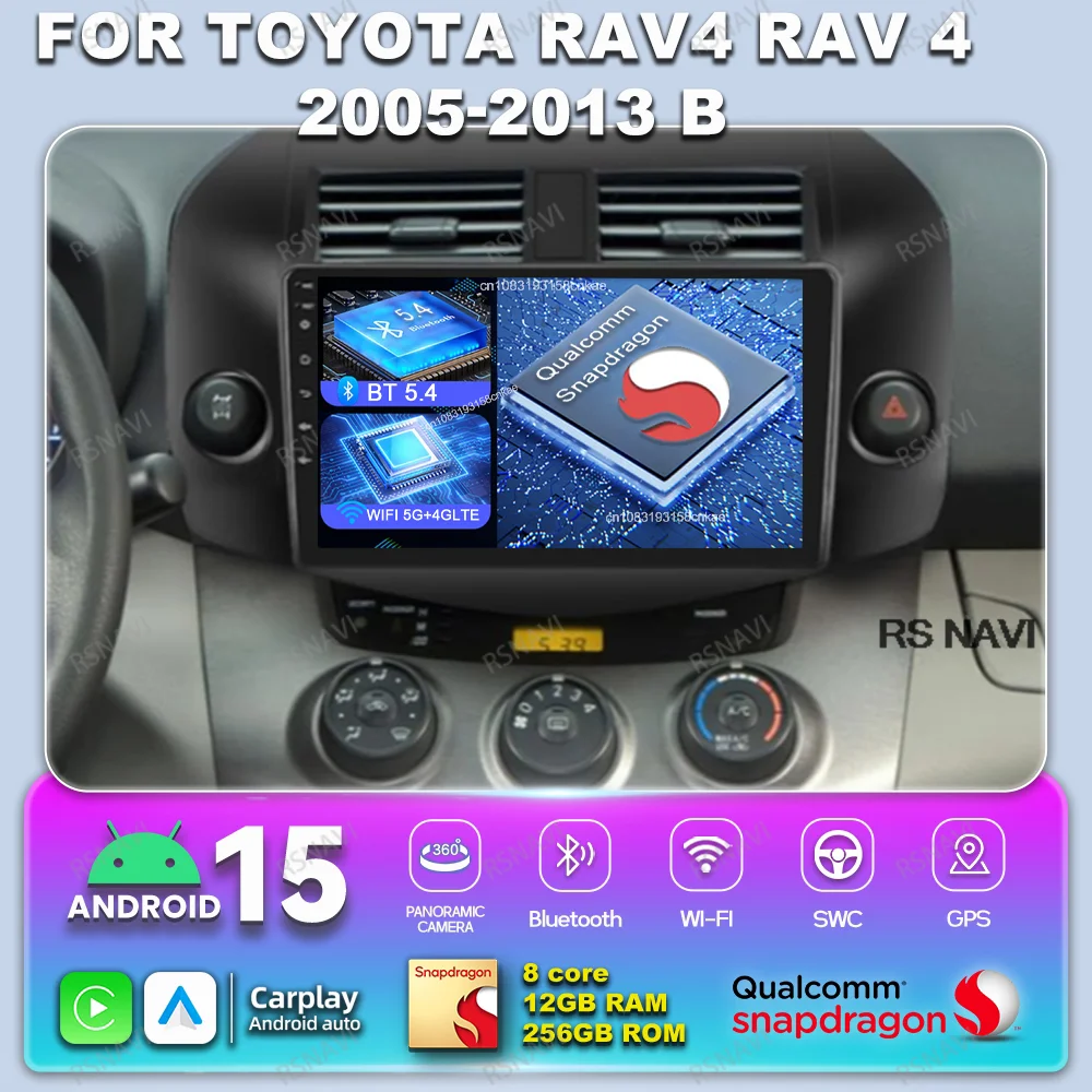 

Автомобильный радиоприемник Android 14 для Toyota RAV4 RAV 4 2005-2011 2012 2013, Qualcomm BT навигация, авторадио, головное устройство QLED DSP GPS 4G LTE