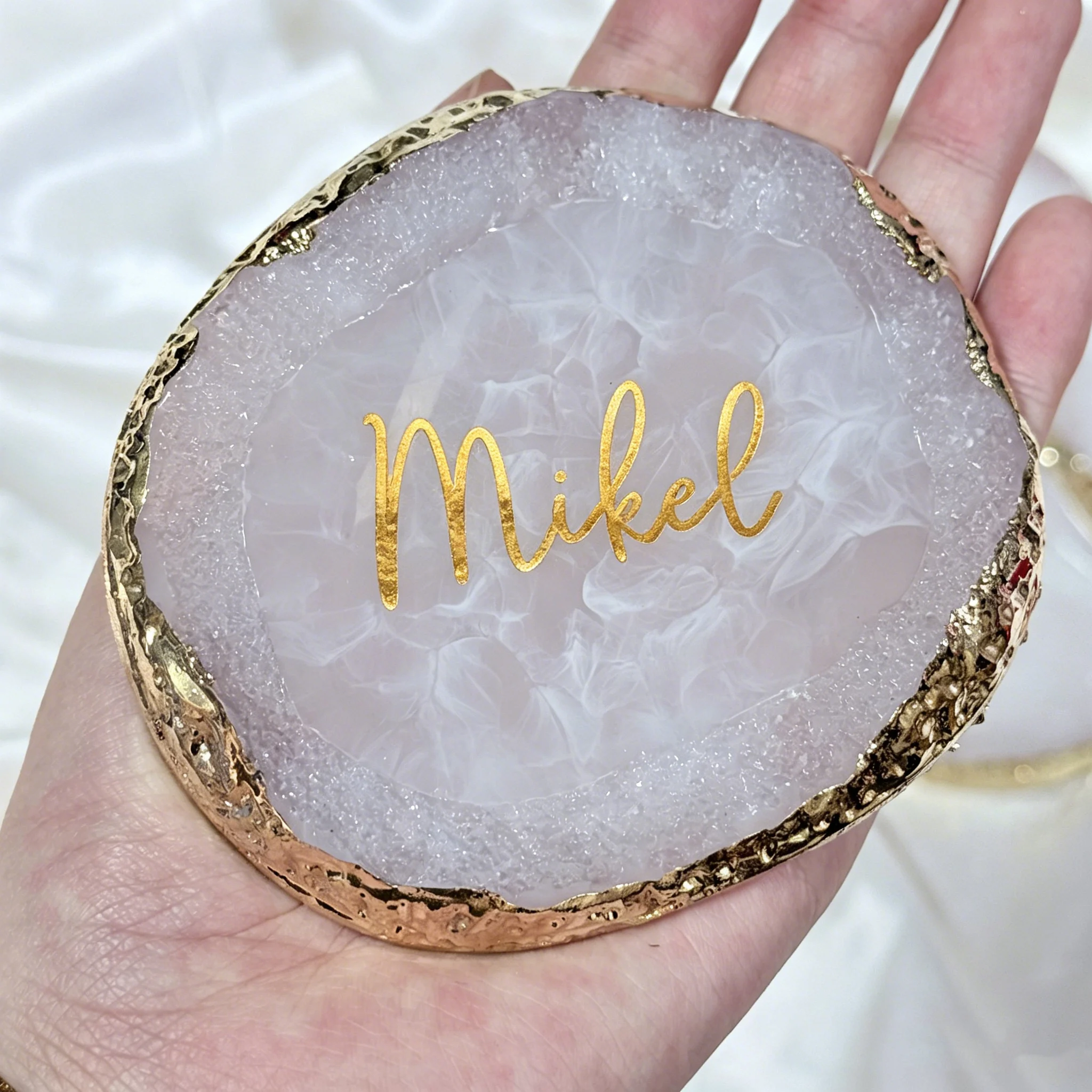 Personalised Resin Style Agate Coaster Custom Wedding Favour Jewelry Display Tray Wedding Favour Couple Coaster Bridesmaid Gift - view 2