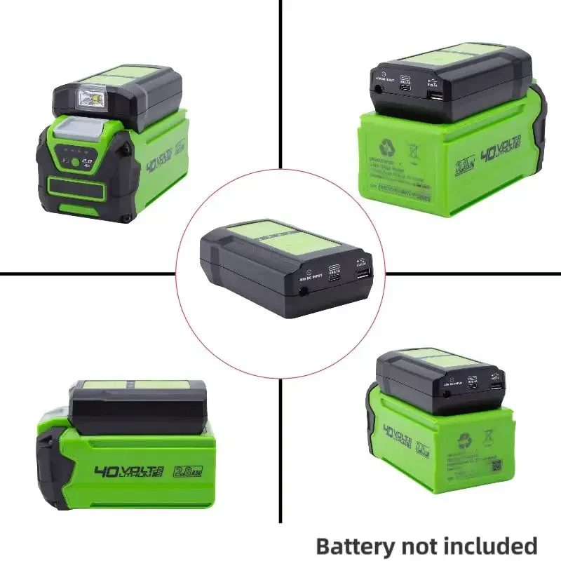 Portable Charging Converter Compatible Greenworks 40V Lithium Battery Charger Adapter w/SB TYPE-C & LED Work Light (No Battery )