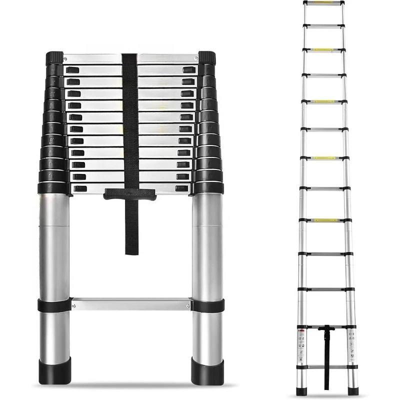

12.5ft Telescoping Ladder Aluminum Extendable Ladder Collapsible Locking Mechanism for Attic Household Use Outdoor Work 330 lbs