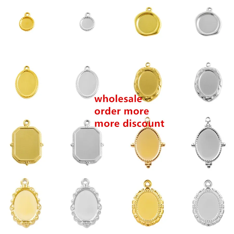 20pcs Wholesale Geometry Blank Settings Base Pendant Stainless Steel Charms For Jewelry Making DIY Enamel Stone Accessories Bulk
