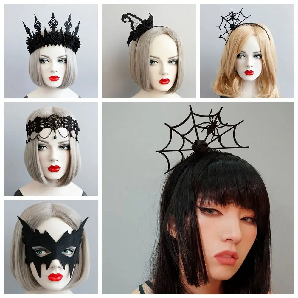 Diadema de araña para Halloween, tocado, sombrero de bruja rosa, diadema de fieltro, diadema para Cosplay, corona negra gótica, accesorios para actuación en escenario