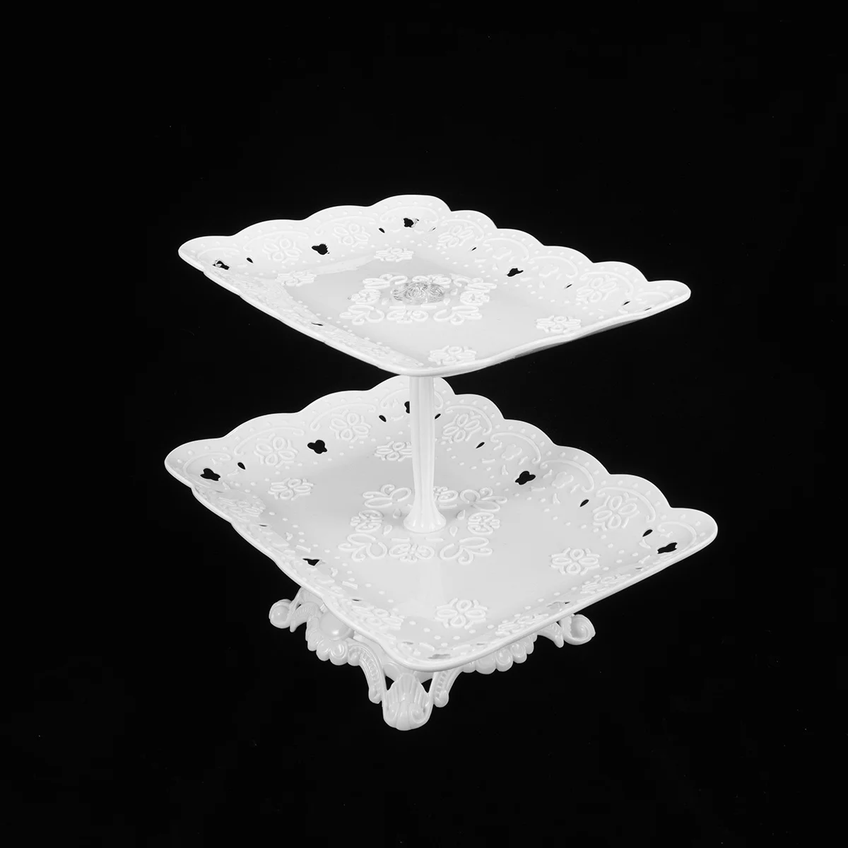 

Square Double Layer Cake Stand For Wedding Party Dessert Display Plastic Cupcake Holder Fruit Plate Desserts Stand Cake
