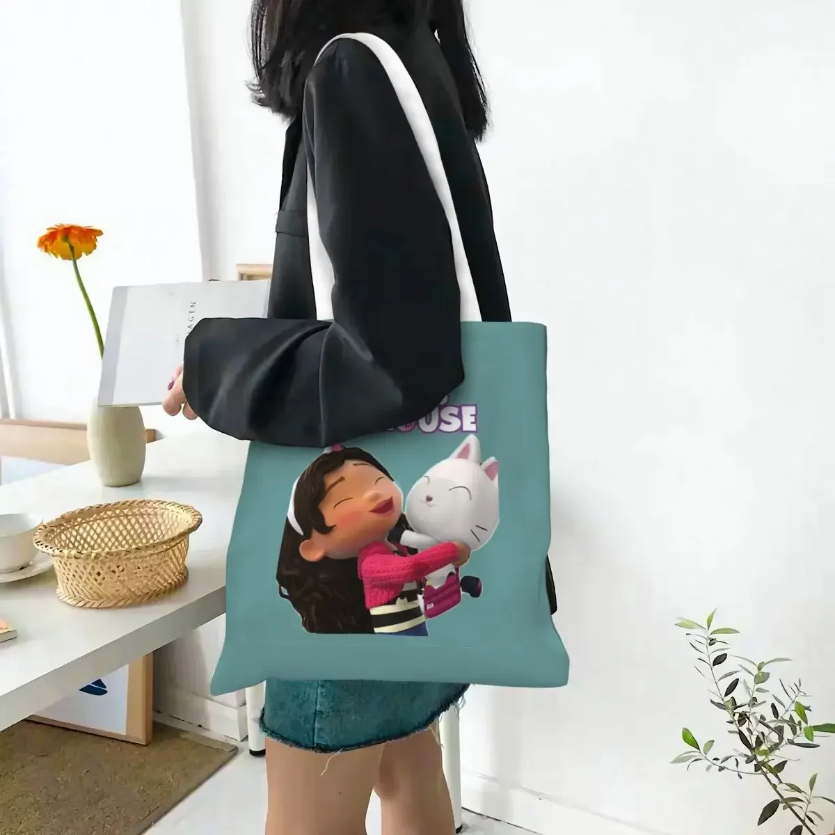 Gabbys Dollhouse Gabby Cats Tote Bags Women Handbag Foldable Student Cute Kids Shoulder Bag Reusable Grocery Bag