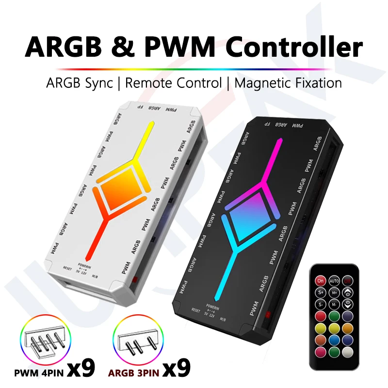 

JUMPEAK 5V 3Pin ARGB Fan HUB Splitter Remote Controller With 4Pin PWM For PC Computer Cooling SYNC CPU Cooler LED Light Strip