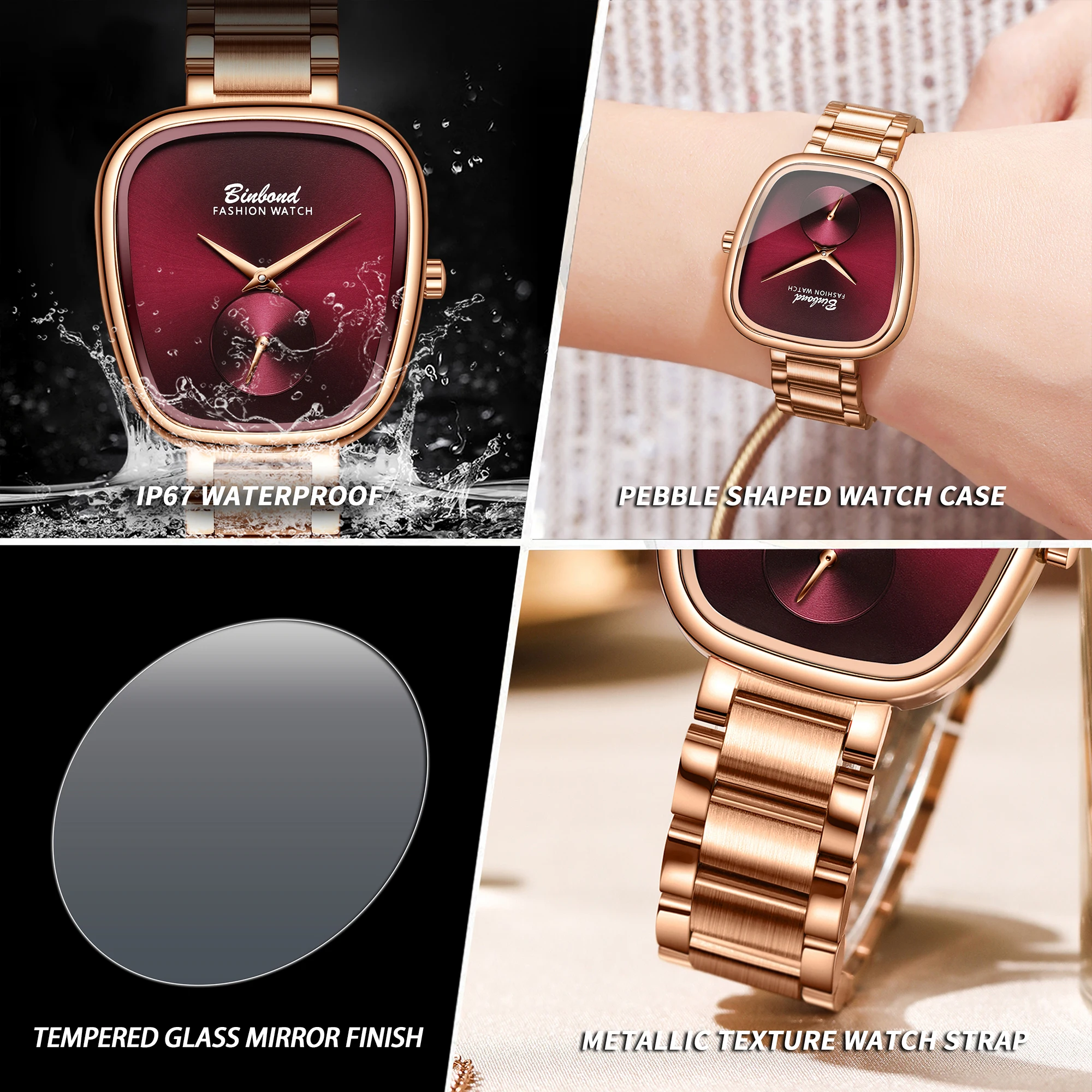 BINBOND Simple Quartz Watch for Women, Elegant Waterproof