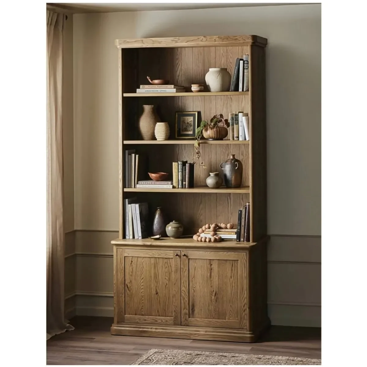 American solid wood study home bookcase open oak storage old storage side cabinet design practical