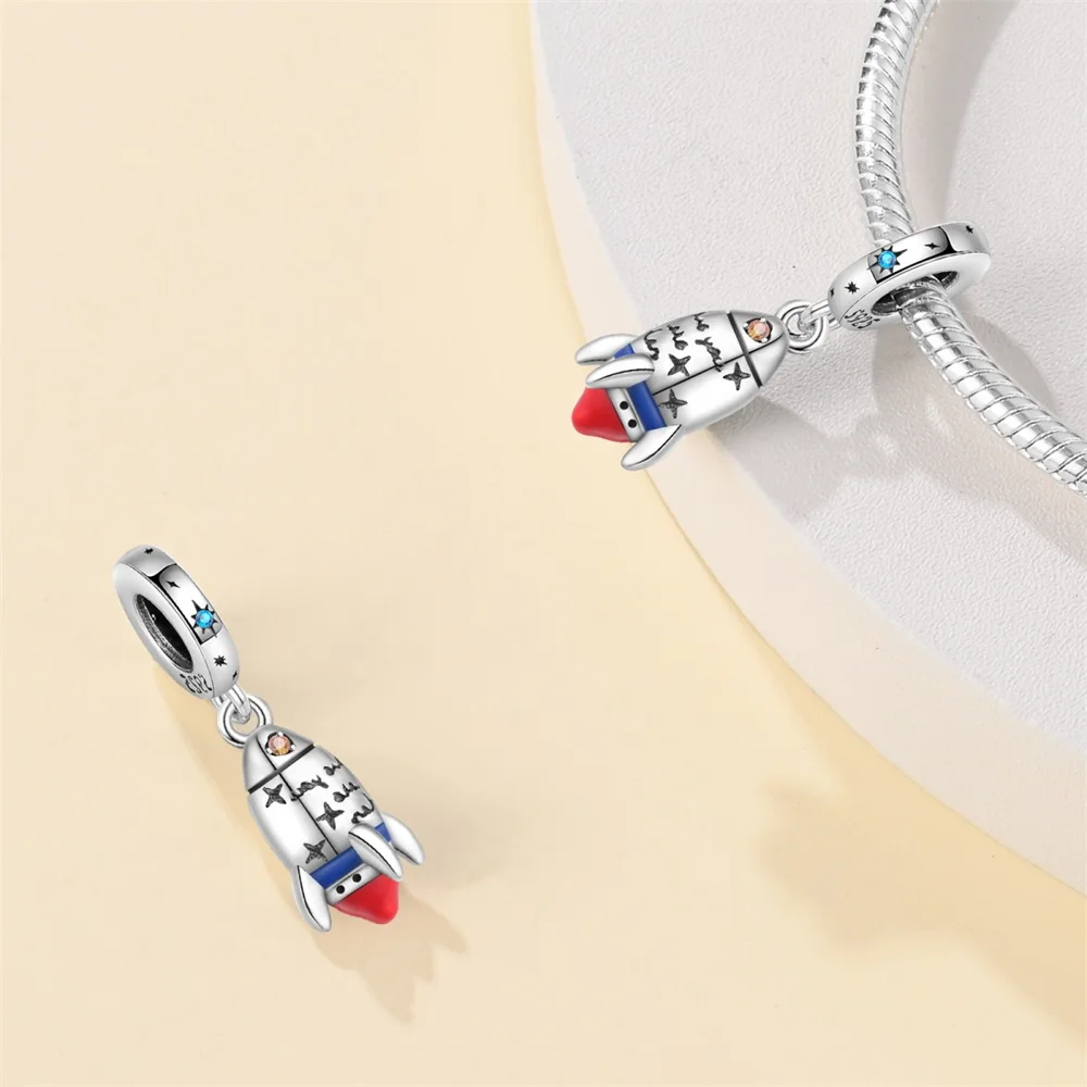 Original Charms 925 Sterling Silver Space Rocket Pendant Beads Fit Bracelet Women Jewelry Making Diy Gift
