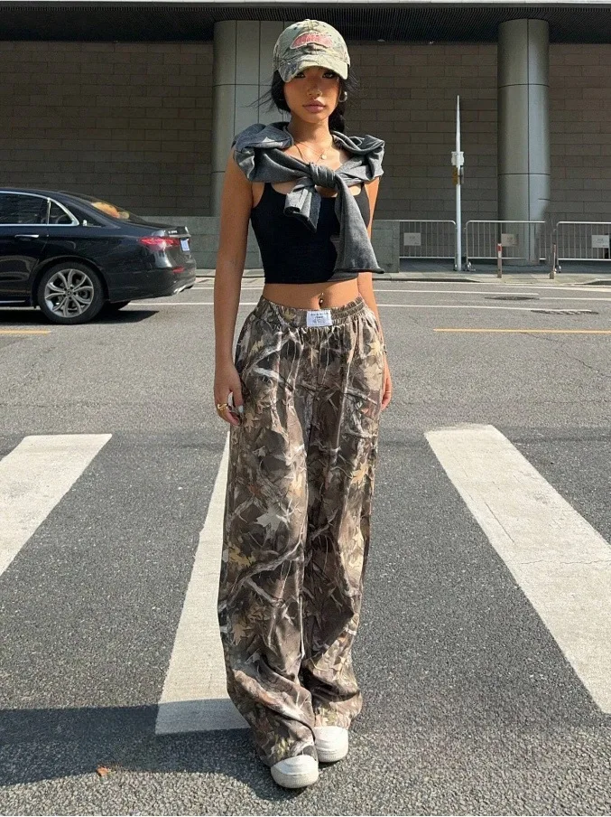 2025 Spring and Autumn Spice Girls Women's New High Waist Wide Leg Pants Loose and Skinny Spice Girls Mopping Casual Pants