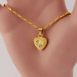 UMQ Pure 24k Gold Color Necklace Clavicle Chain for Women's Necklace Love Heart Pendant Yellow Gold Valentine's Day Fine Jewelry