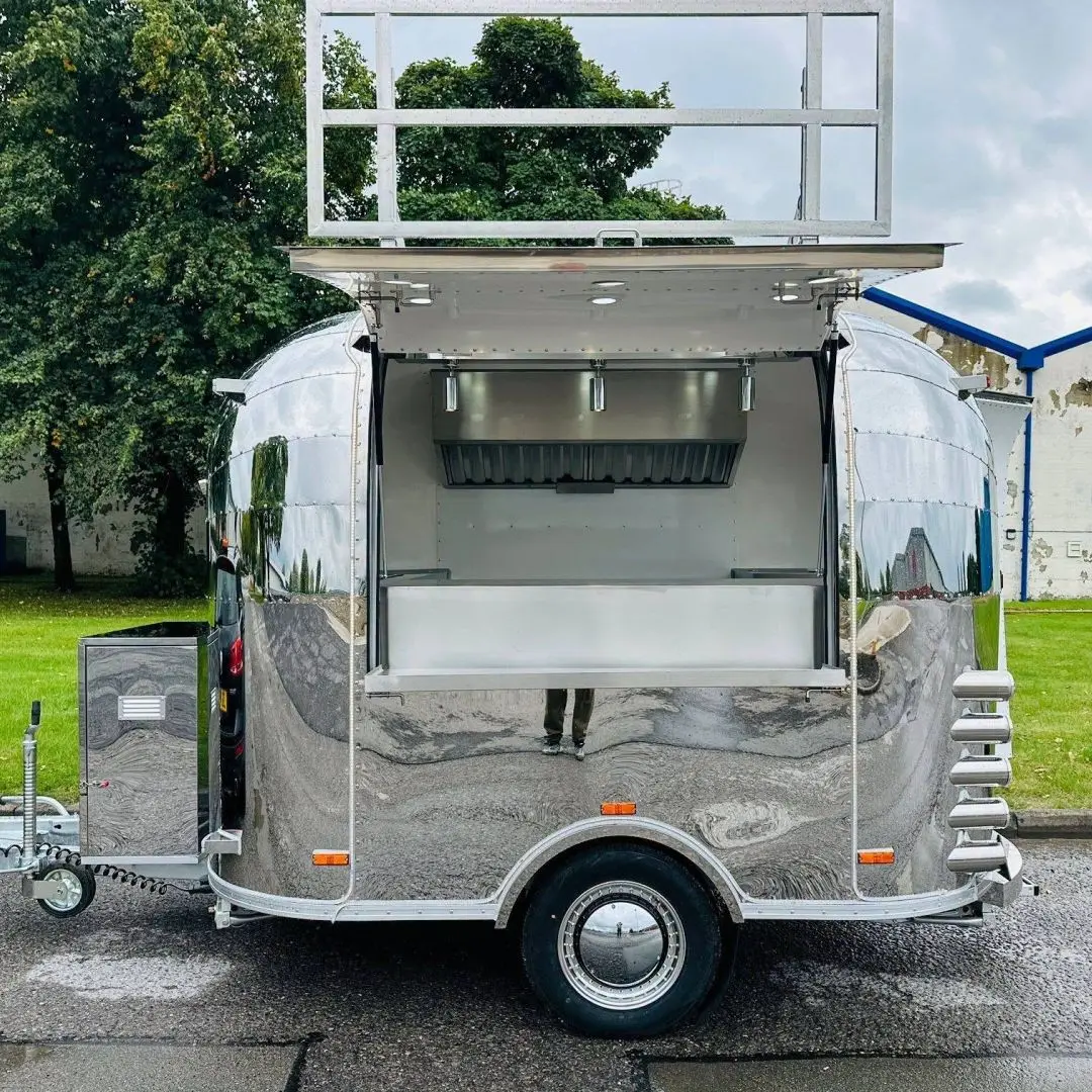 Stainless Steel Food Trailer Tow Bar Trailer for Charcuterie Coffee Ice Cream Candy Hamburger Service-Rust Resistant