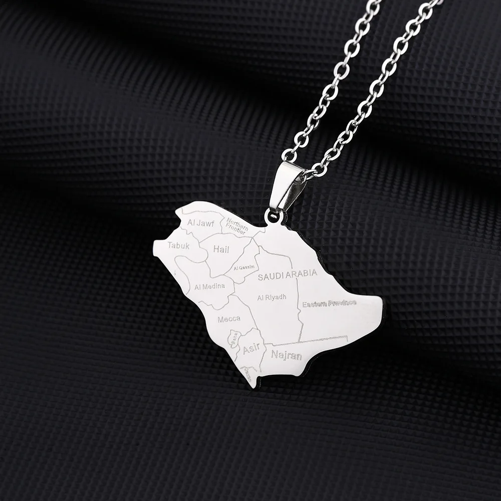 2024 New fashion Saudi Arabia map with City necklace for men and women geometric titanium steel pendant ethnic style necklace