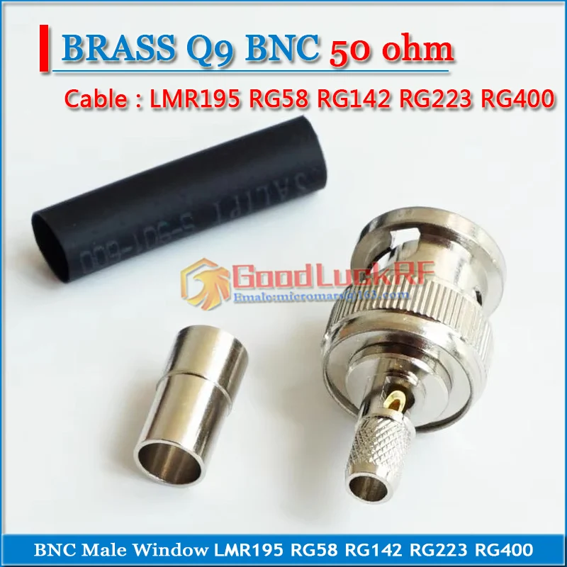 50ohm Q9 BNC Male Window Needle Crimp for LMR195 RG58 RG142 RG223 RG400 Straight RF Connector Adapter Low Loss