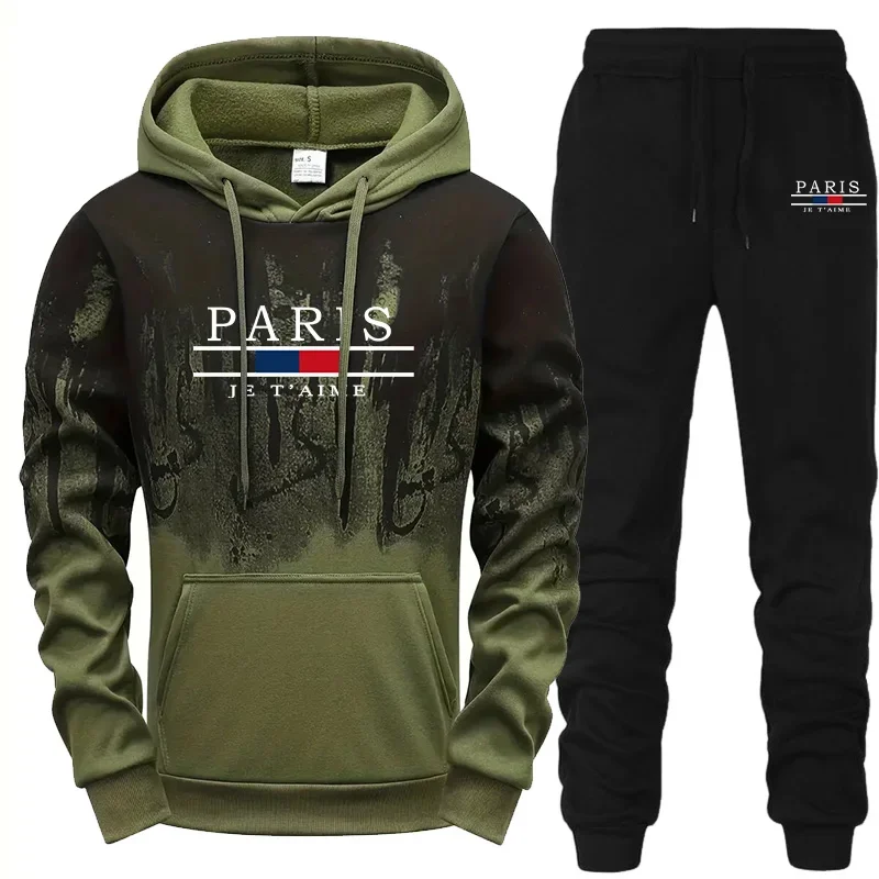 

2025 New Mens Tracksuit Casual Printing Splash-ink Hooded Sweatshirts Daily Sports Jogging Mens Clothing Single Piece Tops Pants