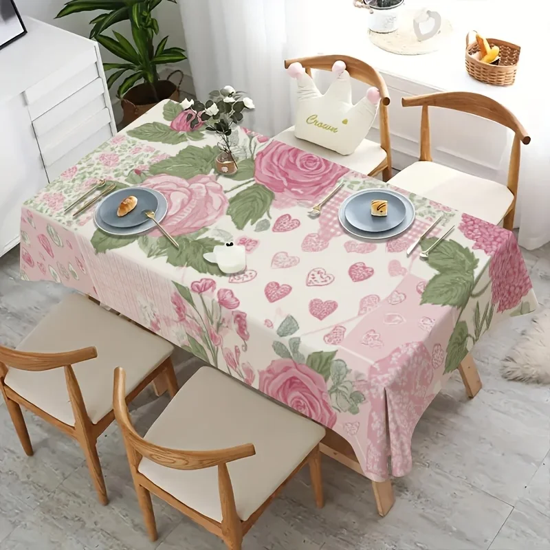 Floral Print Waterproof Tablecloth for Dining Room Outdoor Patio Picnic Table Summer Decor