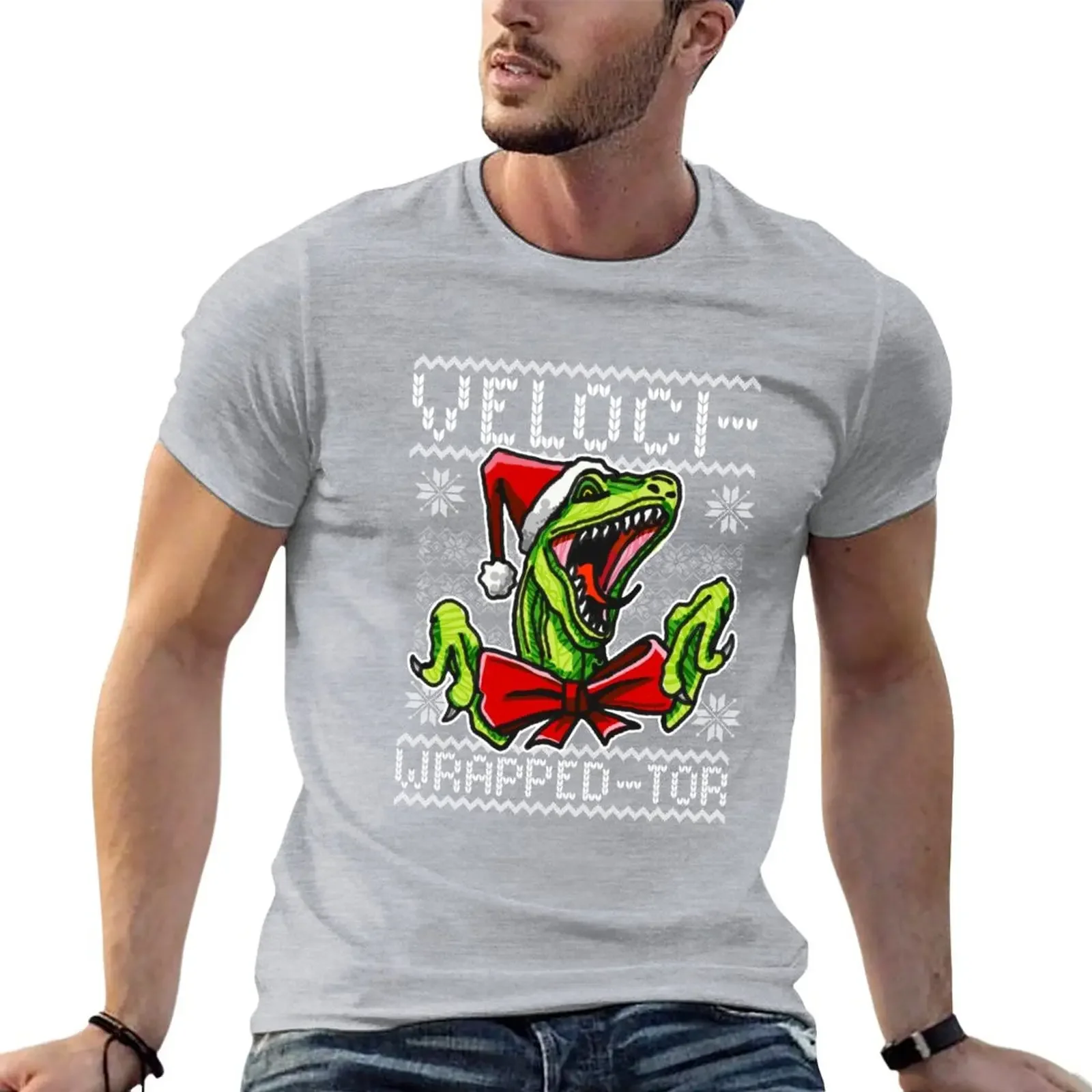 

Funny Velociraptor Dinosaur Themed Ugly Christmas Sweater T-Shirt quick drying customizeds heavy weight t shirts for men