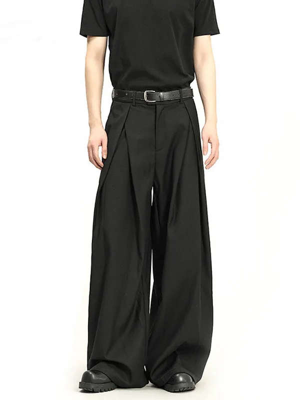 

Черные плиссированные повседневные мужские брюки с широкими штанинами в студенческом стиле, свободные прямые брюки, модные зимние брюки из полиэстера