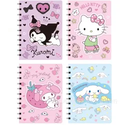 Sanrio Original Hello Kitty Kuromi My Melody 4 Pcs/set 50 Pages Coil Notebook Color Anime Cartoons Magnetic Buckle Student Diary