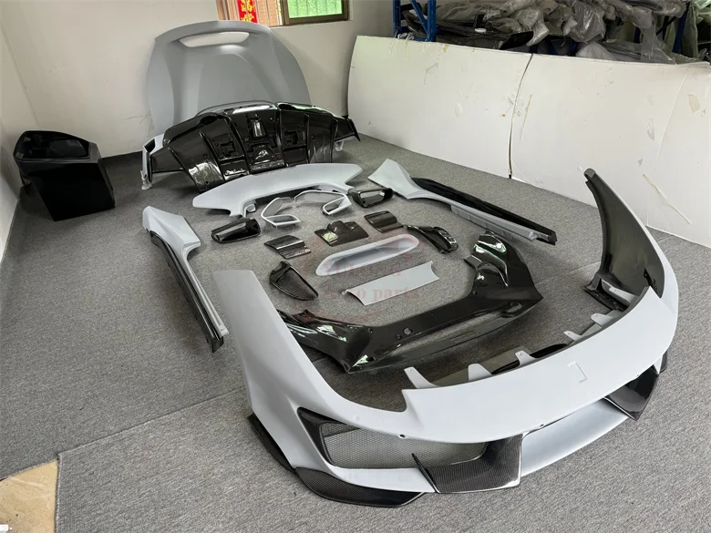 Pista Body Kit for 488 Upgrade Pista Style Semi-Carbon Fiber Front Bumper Rear Bumper Side Skirt Spoiler Hood Side Vent
