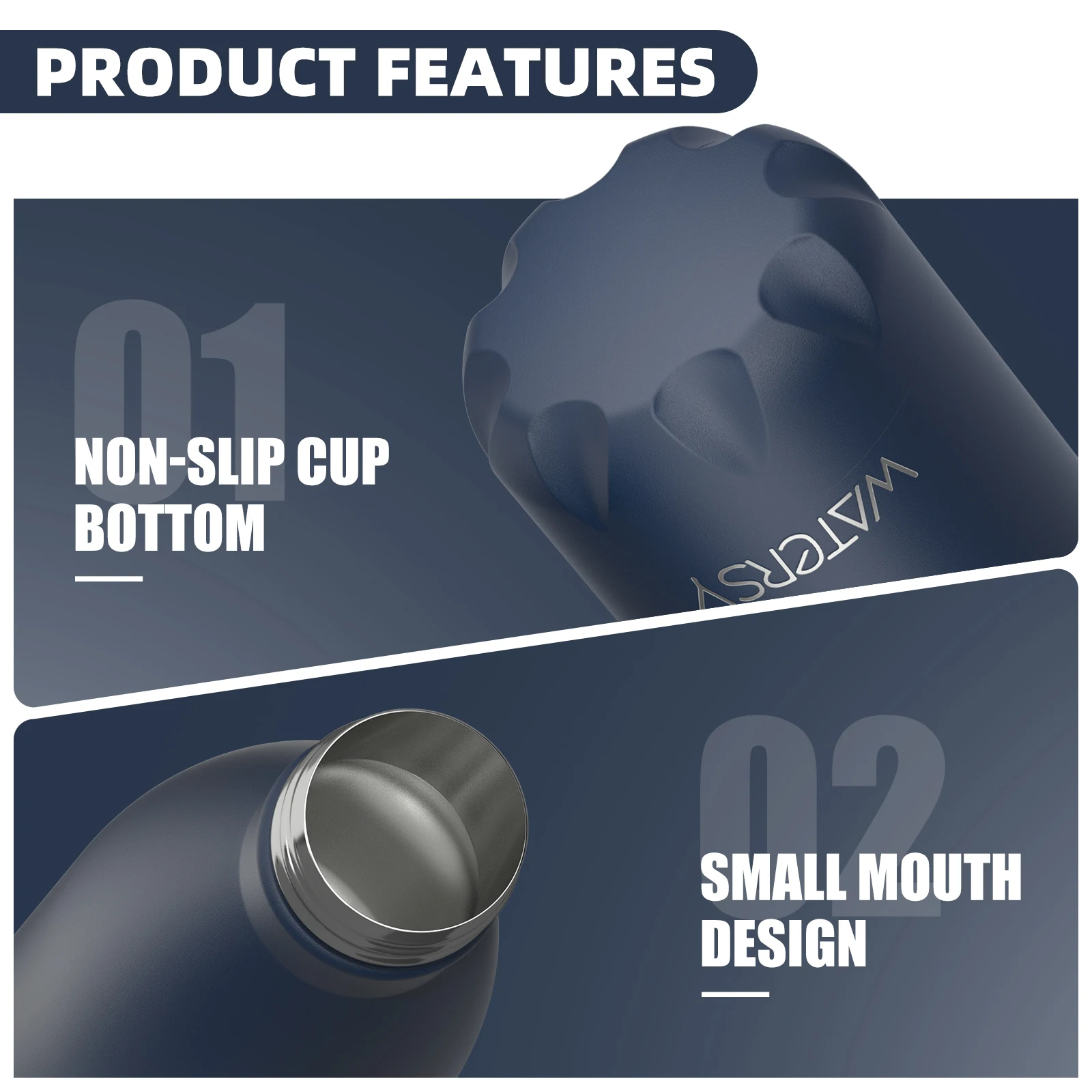 WATERSY 500ml Insulated Water Bottle, Stainless Steel Thermal Leakproof Flask, BPA-Free Double Walled Vacuum Bottle for Sports