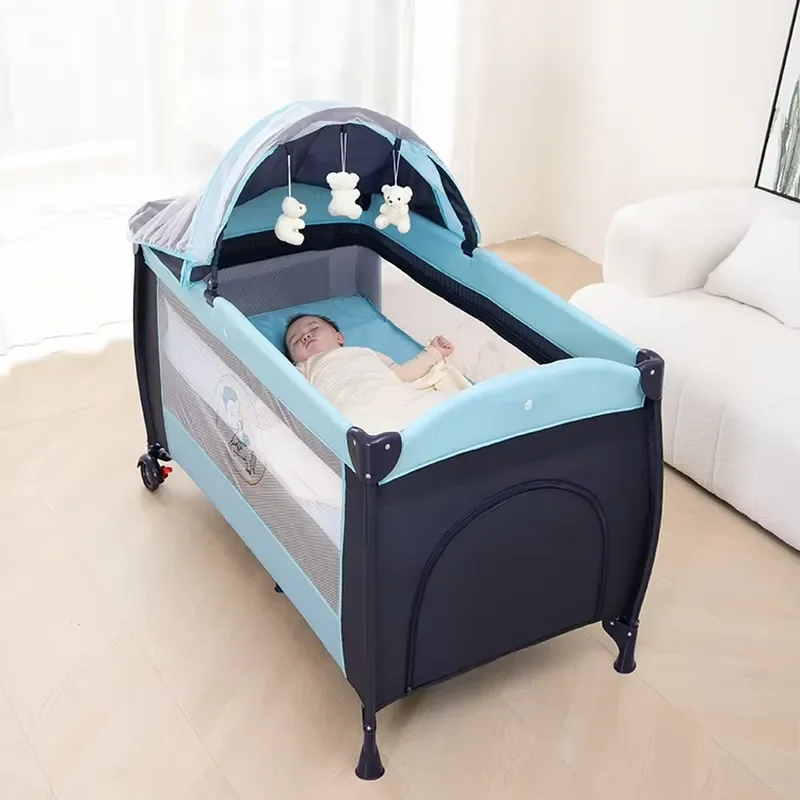 Portable Baby Playpen Foldable Infant Safety Fence Customizable Swing Crib for Newborn Sleep and Play Area Durable Mesh