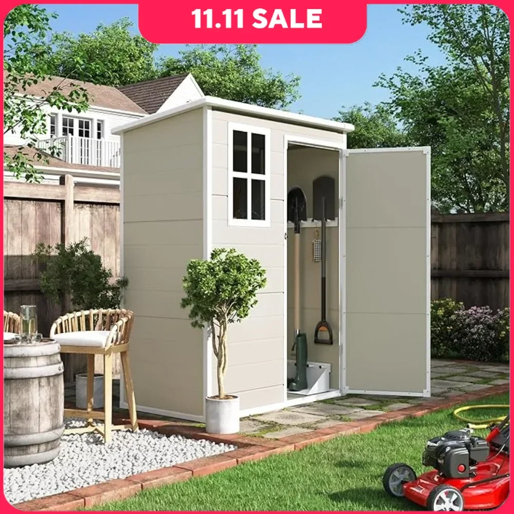 

Outdoor Storage Shed, Garden Shed with Lockable Door, Plastic Shed, 5x3 FT