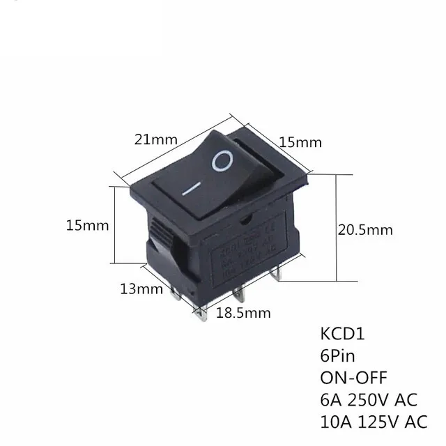 10pcs KCD1-202 KCD1-203 Rocker Switch Panel Monuting 19*13mm 10A125VAC DPDT 6P2 6P3 Push Button Switch Boat Car Snap-in on/Off