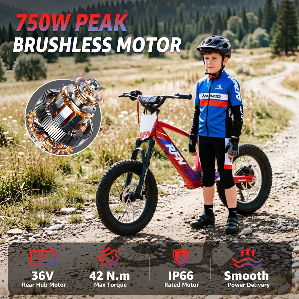 RFN EVO16 Kids Electric Bike 4-8 Years Old 750W 3-Speed 36V 5Ah 16 Inch Tire - Children's Electric Bicycle image 6