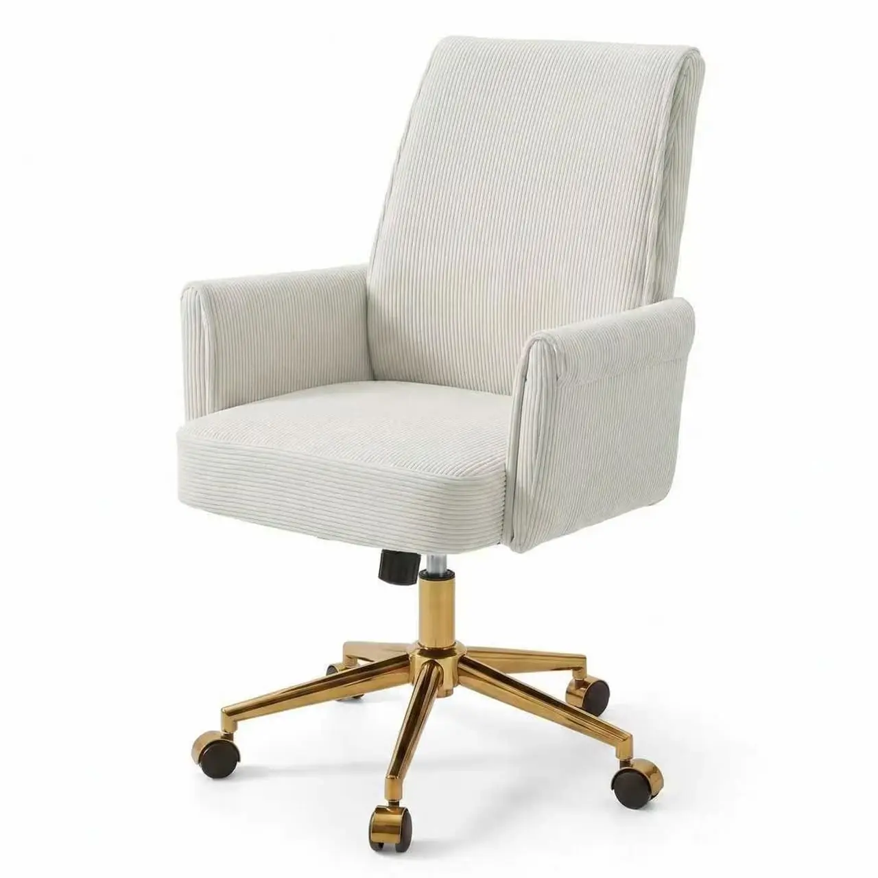 Striped Velvet Swivel Desk Chair Height Adjustable Armchair Gold Base Wheels Vanity Study Bedroom, Customized