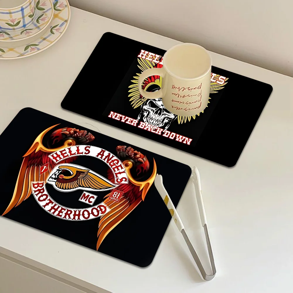 Hell Angels Kitchen Dish Mat Absorbent Dining Table Mats Retro Non-slip Placemat Coffee Dish Tableware Mat for Home Decor