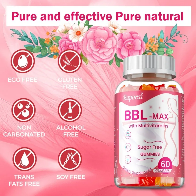 BBL -MAX Gummies - يساعد على رفع وحفاظ على شكل الجسم، ويرفع ويشد ويشكل الأرداف - 60 قطعة