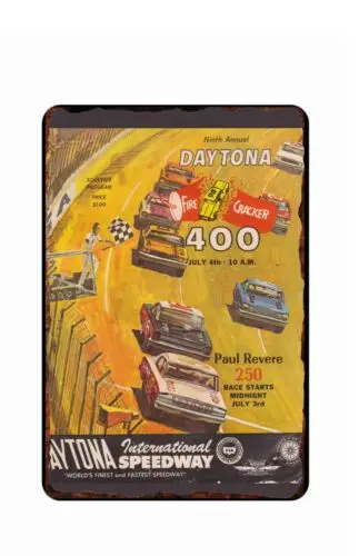 Daytona Firecracker 400 Stock Car Race All Metal Tin Sign  8x12 Vintage Signs