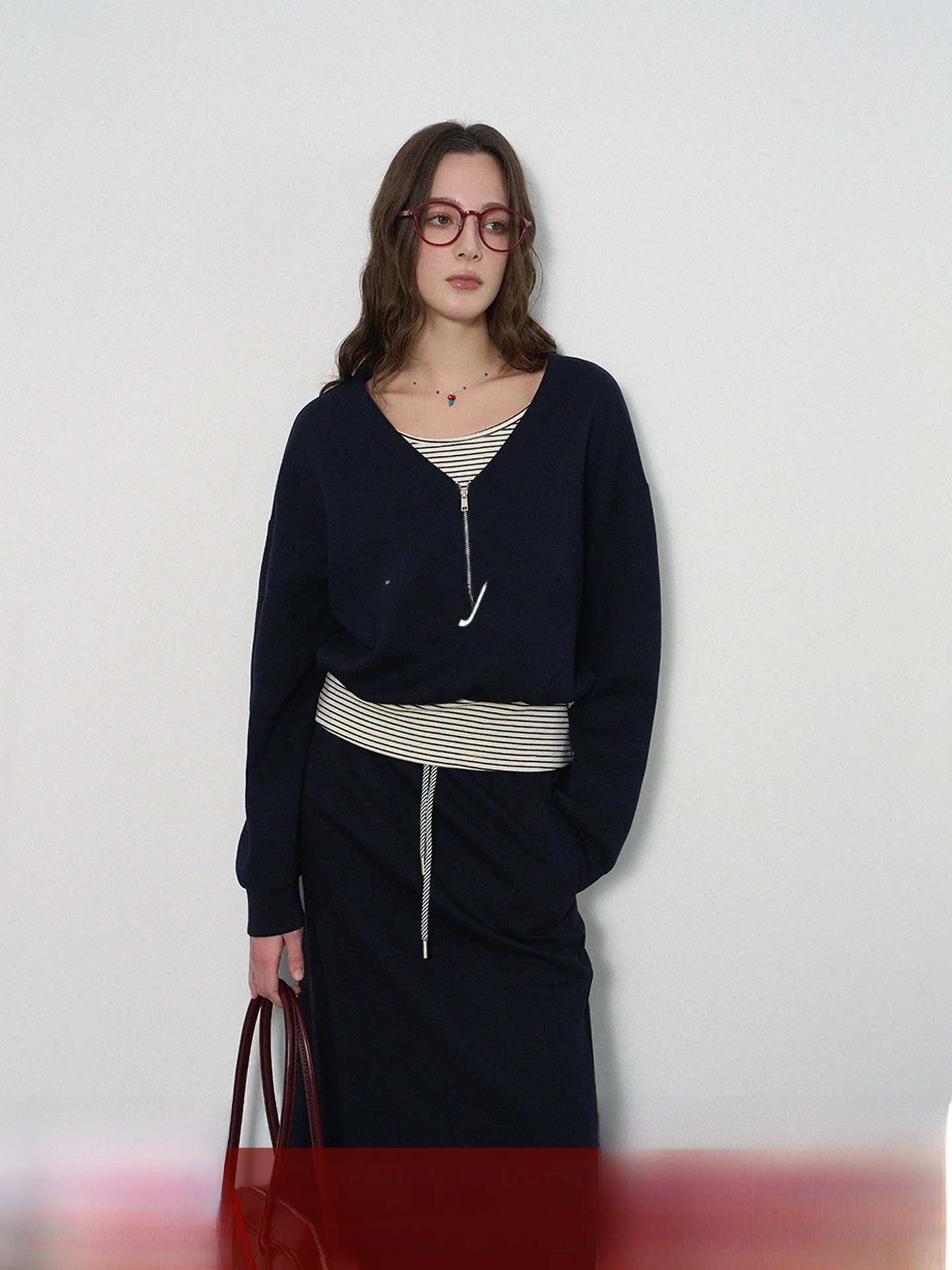 

Eylilac V-ne Wide-leg Skirt Set Women's New Color Blo Striped Top Dra Skirt Casual Faion Ensemble