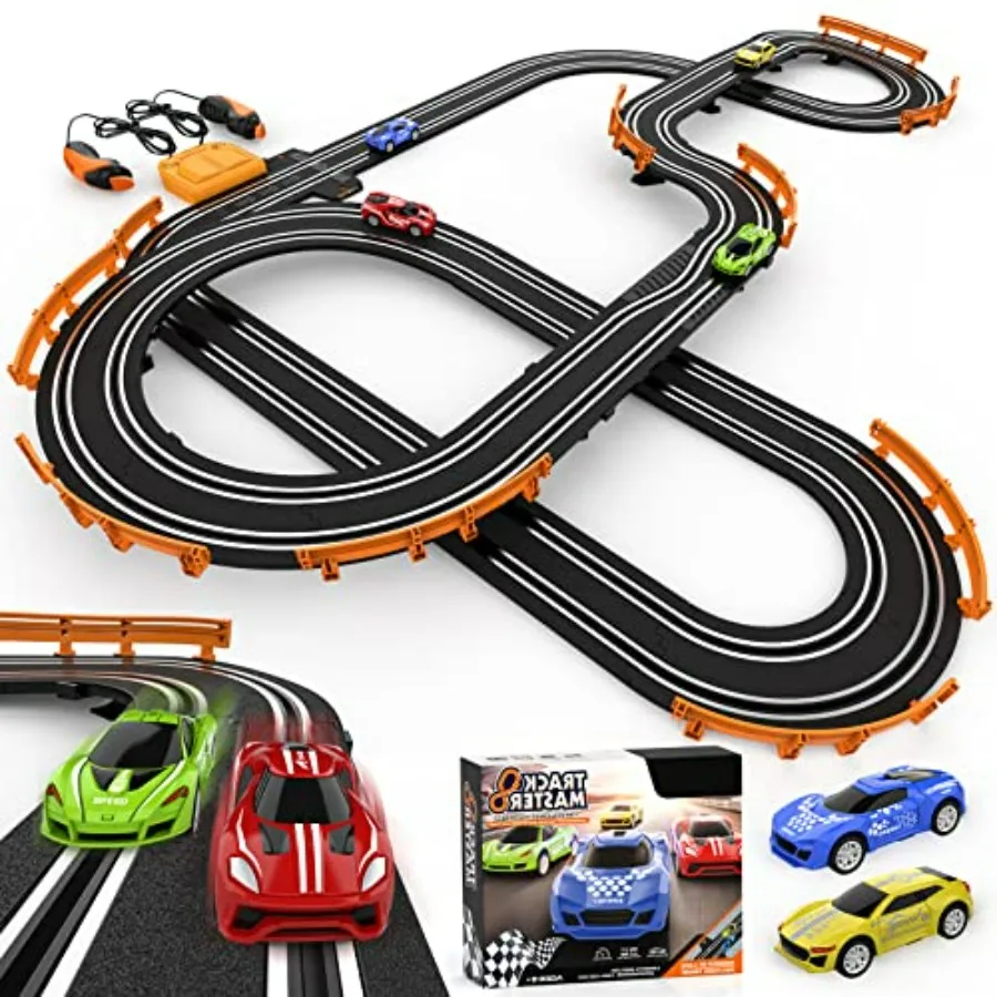 

Slot Car Race Track Sets with 4 High-Speed Racing Car, Battery or Electric Race Car Track for Boys and,Dual Racing Game Lap Cou