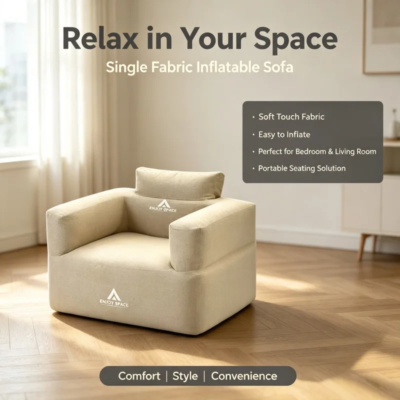 Single Person Fabric Covered Inflatable Sofa, Armchair with Pillow -Portable Indoor Camping Travel Inflatable Leisure Sofa Chair