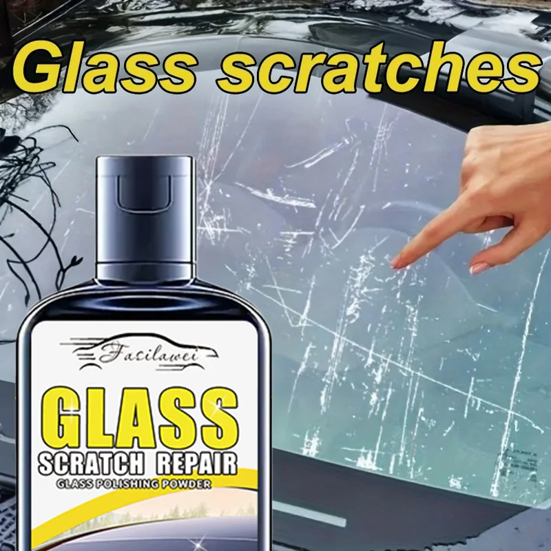 新しいガラス傷修復ペースト - 車の窓と浴室のシャワーのガラス研磨、窓ガラスの傷修復、スポンジ付き。