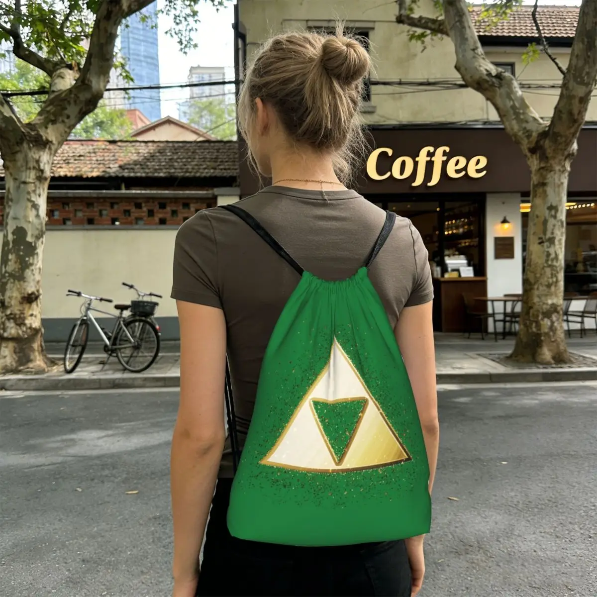 

Gold Triforce Glitter Paint Splatter Backpacks Fashion Drawstring Bags Sports Bag Book Bags for Travel School