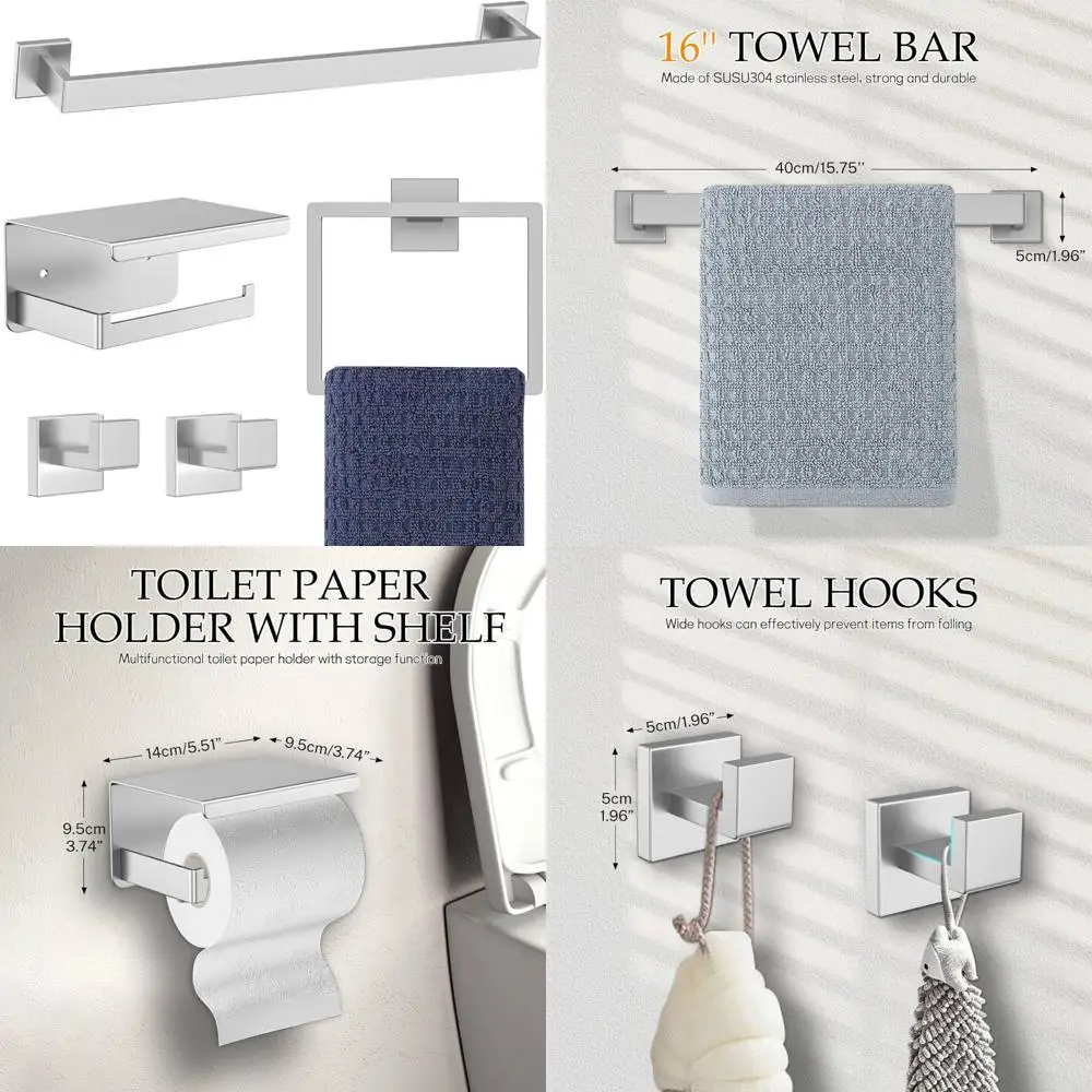

5-Piece Brushed Nickel Bathroom Accessory Set, 16 Towel Bar, Stainless Steel Towel Holder