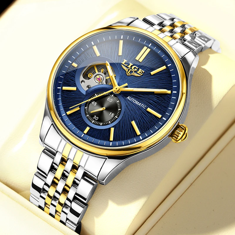 

LIGE Топ Роскошные Автоматические Мужские Часы Модные Повседневные Механические Часы Мужские Водонепроницаемые Светящиеся Стальные Наручные Часы Reloj Hombre