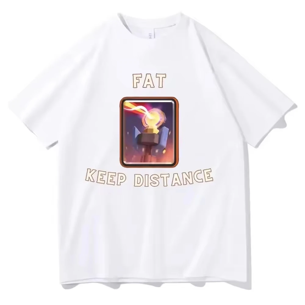 2026 Fat Keep Distance Meme Print T-shirts Men's Women's Casual Short Sleeve Crew Neck Cotton Tee Unisex Fashion Streetwear Tops
