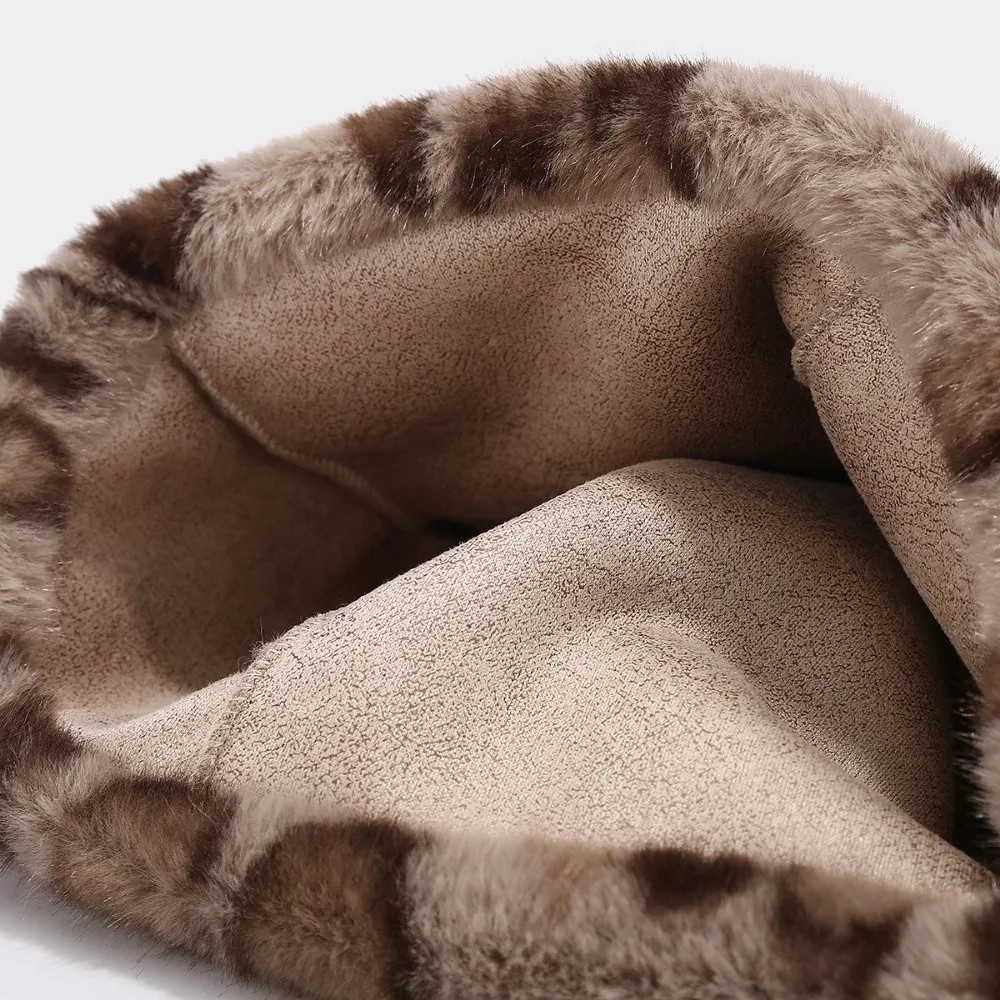 Retro Autumn Winter Fisherman Hat Warm Basin Hat Leopard Print Cold Resistant Mongolian Hat Ear Protection Hat