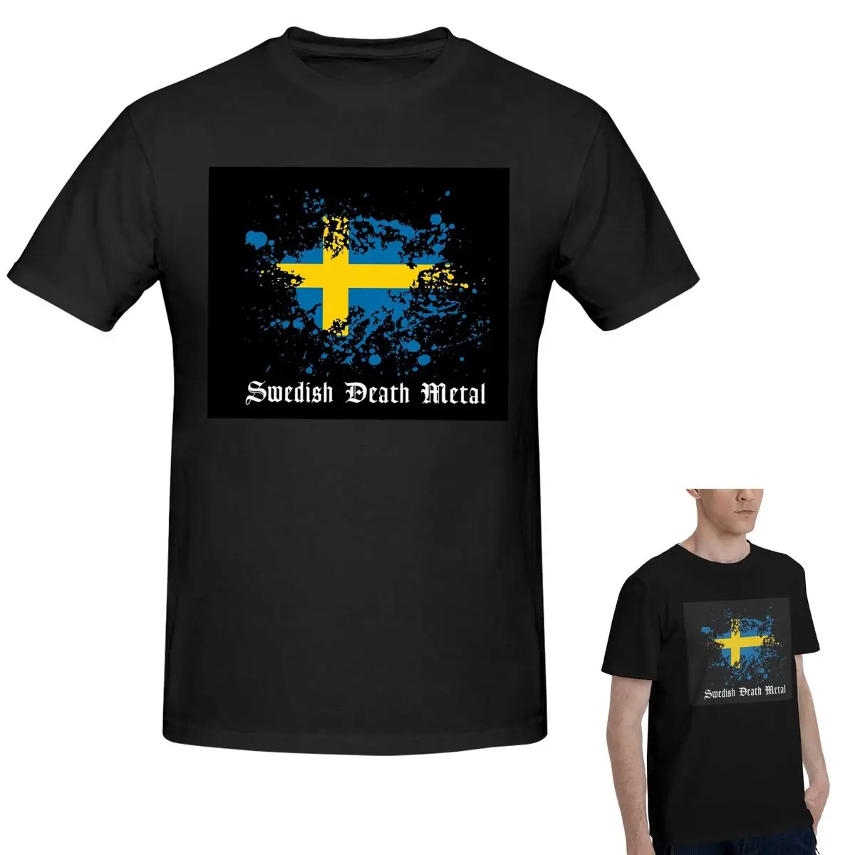 

100% Cotton Swedish Death Metal Band Black Heavy Sweden Flag T-Shirt Men's Fashion T Shirt Men O-Neck Summer Shirts Tops S-6XL