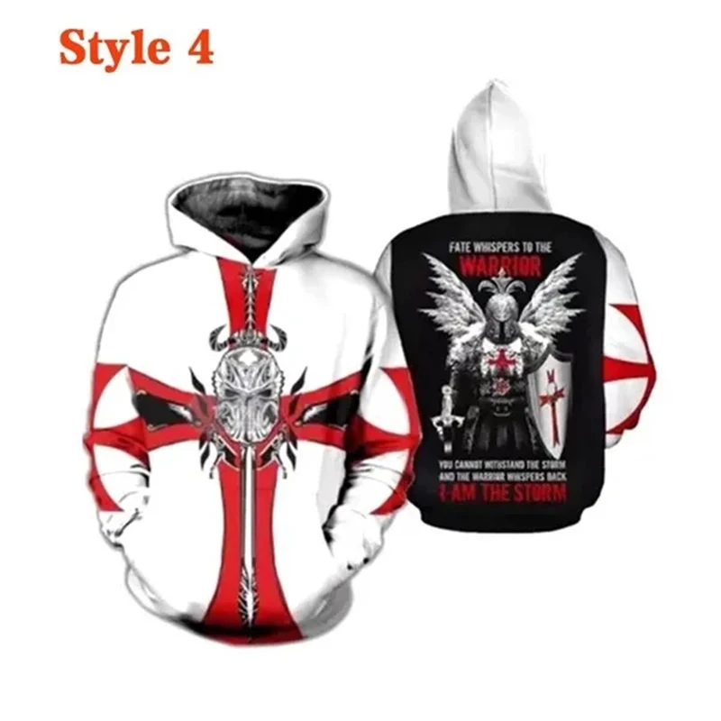 Rycerz templariuszy męska bluza z kapturem 3d drukowane mężczyźni kobiety Casual bluzy z kapturem swetry Hip Hop Harajuku Streetwear topy