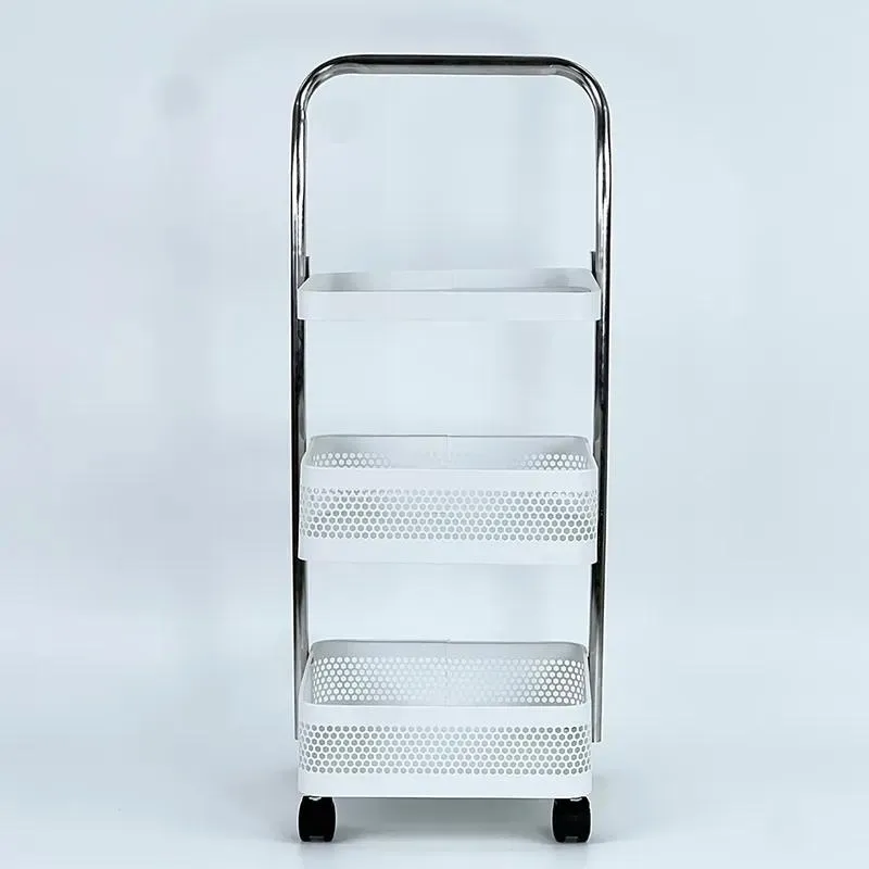 Triple Tier Stainless Steel Kitchen Storage Rack with Adjustable Height and Brakes Mobile Floor Cart Standing Non Folding