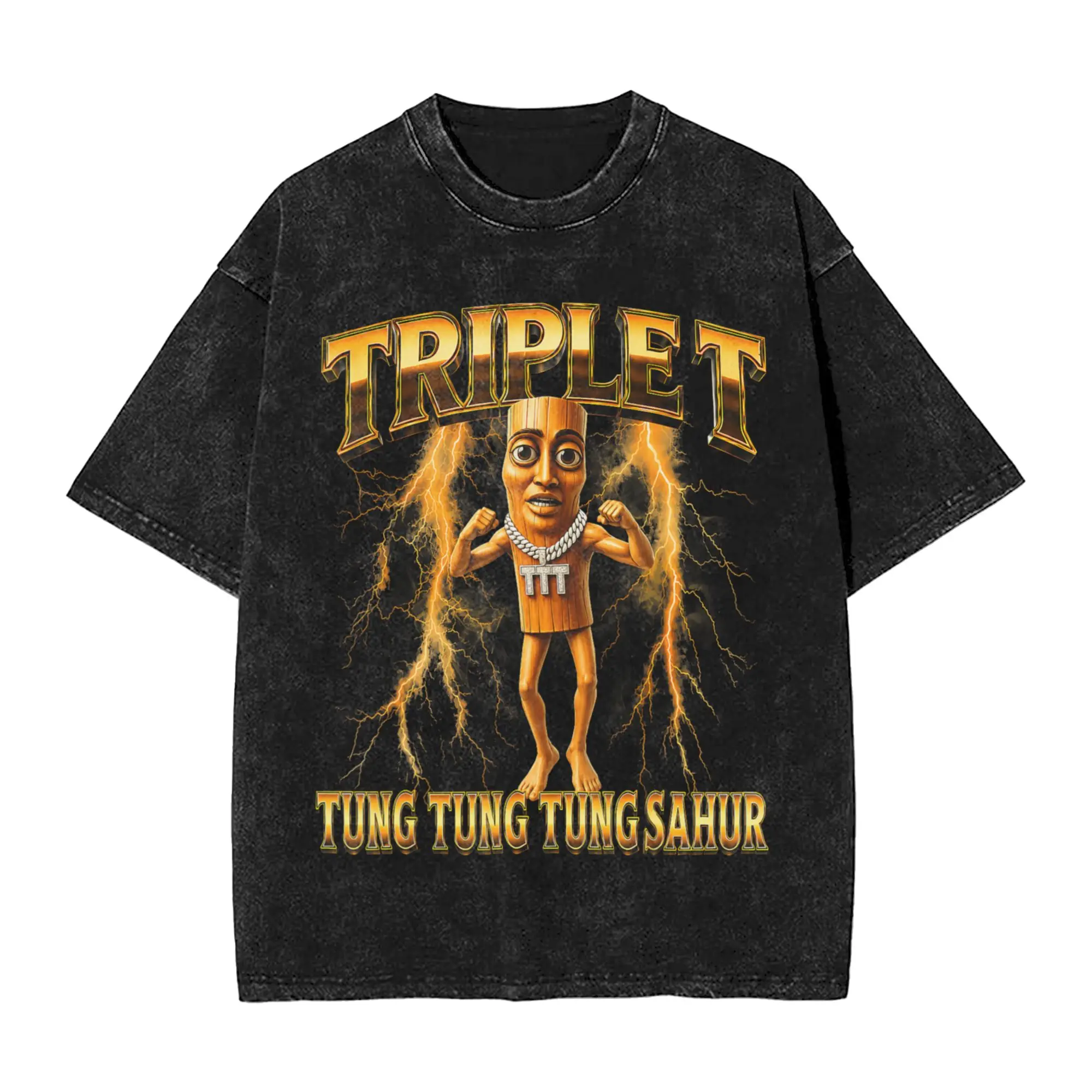 Funny Tung Tung Tung Sahur Triple T Viral Memes Washed T-Shirt Man  Street Style Cotton T-Shirts Summer O Neck Popular Tee Shirt