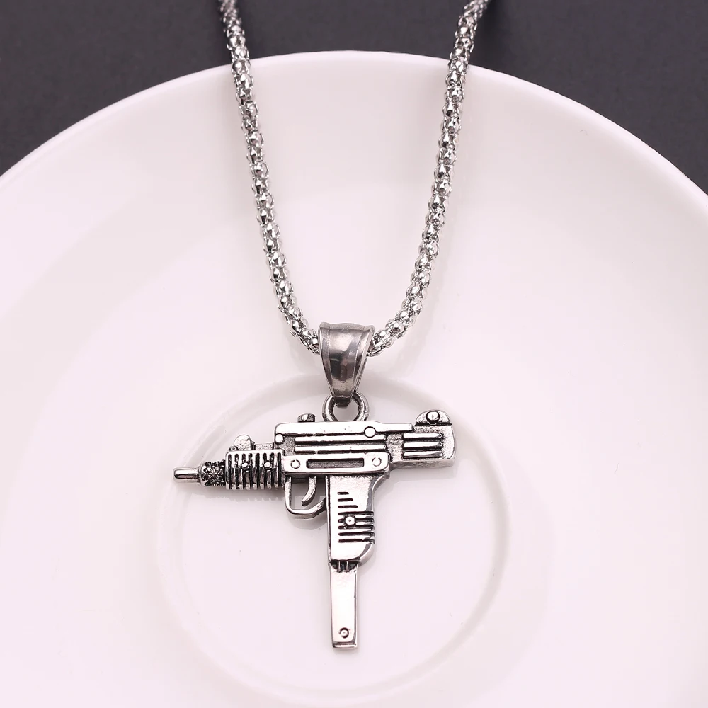 Punk Uzi Pistol Machine Gun Necklace Pendant - Fashion Hip Hop Jewelry for Men Handsome Personality Accessory view 5
